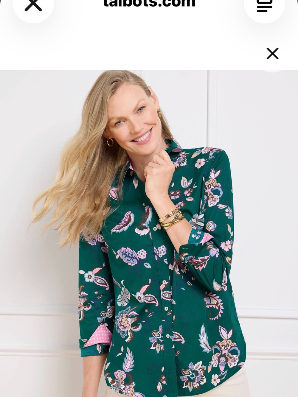 Talbots Emerald Green Floral Button-Down Shirt